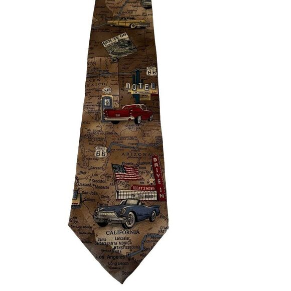 Vintage Route 66- Chicago to Los Angeles, American Series by Tango Silk Tie - Picture 2 of 5
